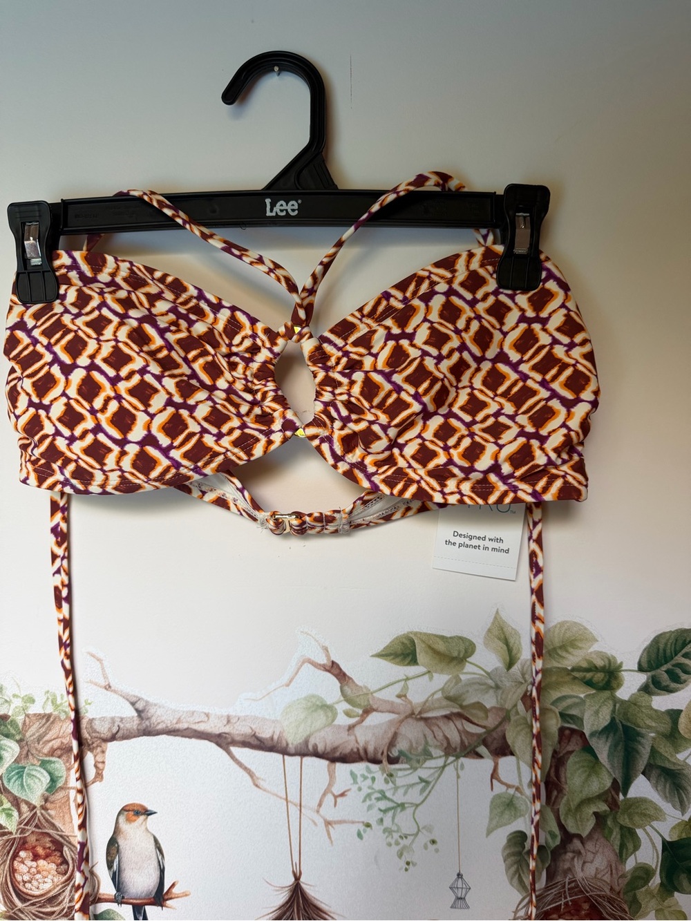 Time and Tru Geometric Print Bikini Top in Purple and Rust